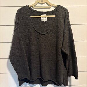 Aerie Textured Oversized V Neck Loungr Sweatshirt Olive M